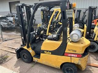 Used Yale propane forklift with propane tank mounted on the back